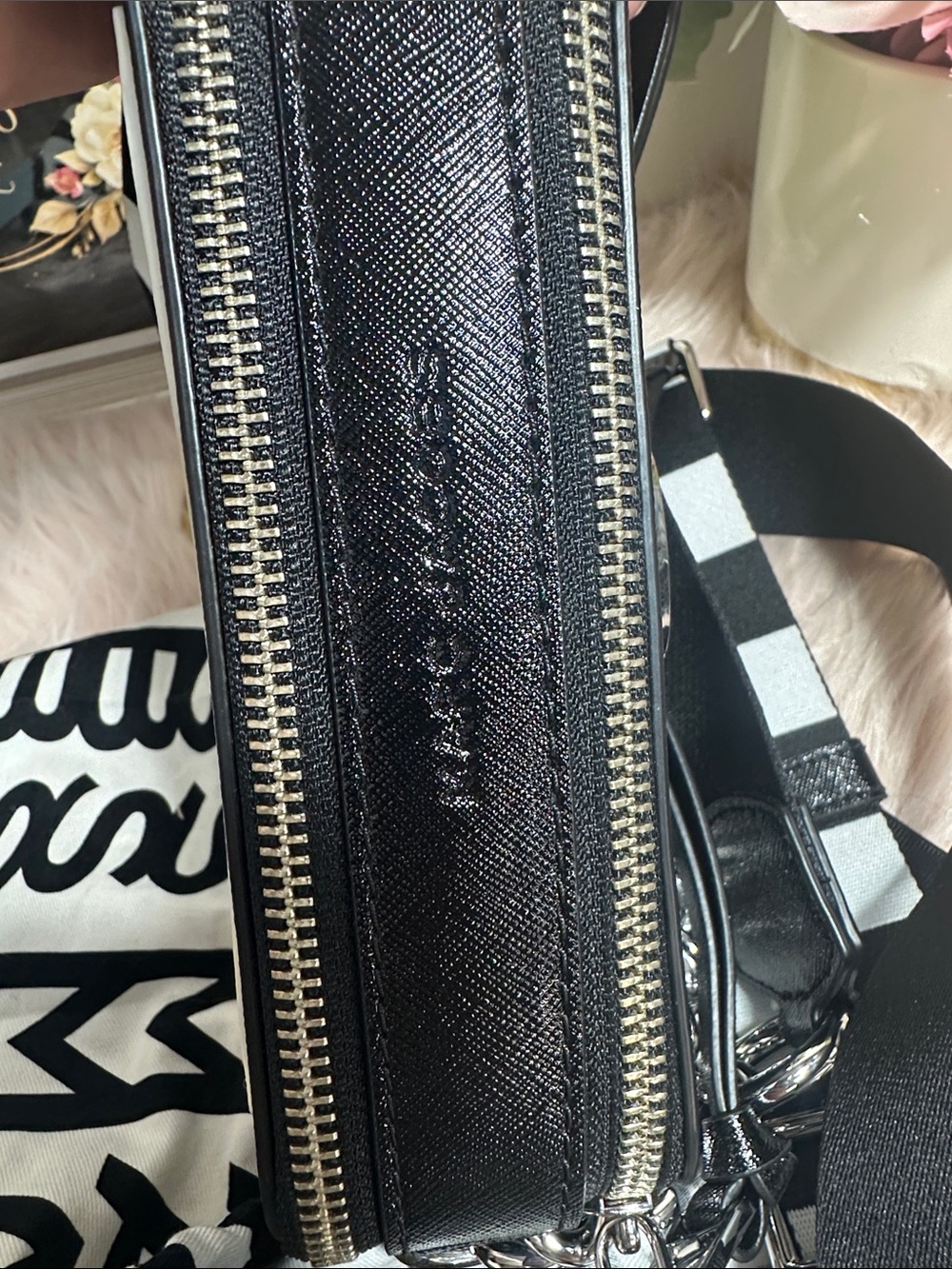 Marc Jacobs Black Crossbody Camera Bag with Checker Strap and Silver Hardware - Picture 5 of 7